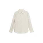 The Frankie Shop Peri Striped Shirt - Ivory/Black - Oversized Minimalist Tops in Black - Shop at Luxury Shoes 