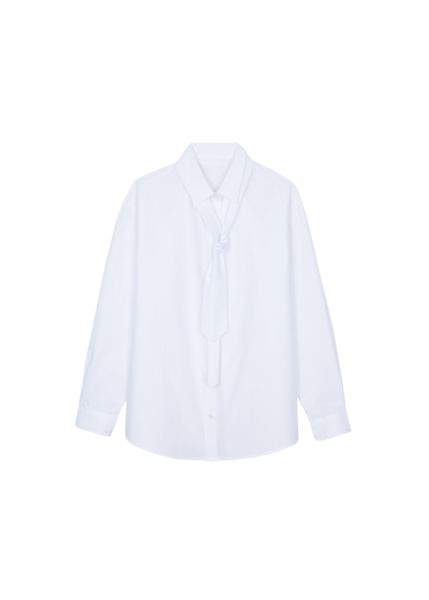 The Frankie Shop Perna Tie Neck Shirt - White - Oversized Minimalist Tops in White - Shop at Luxury Shoes 