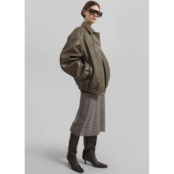 The Frankie Shop Prescott Faux Leather Jacket - Moss Green - Oversized Minimalist Jackets in Green - Shop at Luxury Shoes 