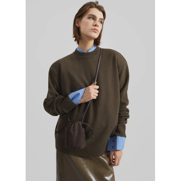 The Frankie Shop Rafaela Padded Knit Sweater - Olive - Oversized Minimalist Knitwear in Green - Shop at Luxury Shoes 