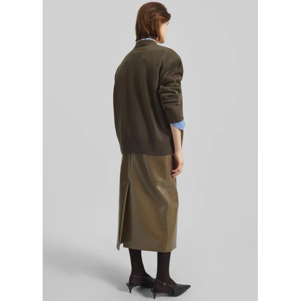The Frankie Shop Rafaela Padded Knit Sweater - Olive - Oversized Minimalist Knitwear in Green - Shop at Luxury Shoes 