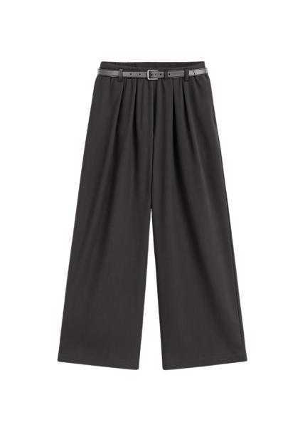 The Frankie Shop Ramsen Pleated Wide Trousers - Charcoal - Oversized Minimalist Pants in Blue - Shop at Luxury Shoes 