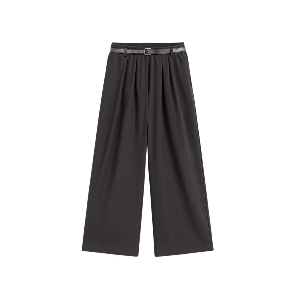 The Frankie Shop Ramsen Pleated Wide Trousers - Charcoal - Oversized Minimalist Pants in Blue - Shop at Luxury Shoes 