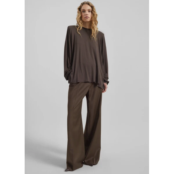 The Frankie Shop Ravvi Soft Padded Top - Brown - Oversized Minimalist Tops in Brown - Shop at Luxury Shoes 