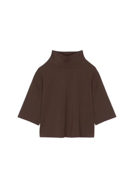 The Frankie Shop Reza Cropped Tee - Brown - Oversized Minimalist Tops in Brown - Shop at Luxury Shoes 