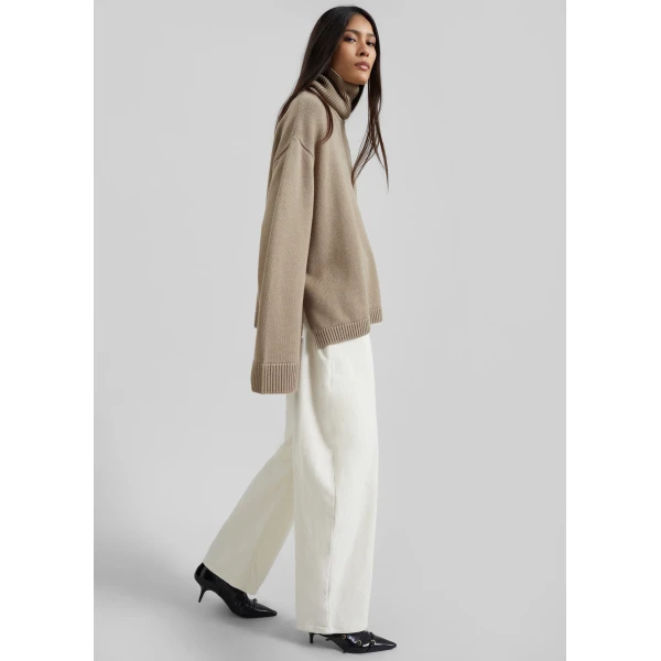 The Frankie Shop Rhea Trapeze Turtleneck - Beige - Oversized Minimalist Knitwear in Beige - Shop at Luxury Shoes 