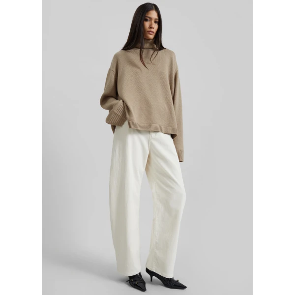 The Frankie Shop Rhea Trapeze Turtleneck - Beige - Oversized Minimalist Knitwear in Beige - Shop at Luxury Shoes 