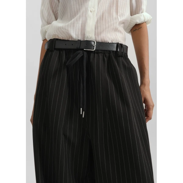 The Frankie Shop Rilton Drawstring Pants - Black/White Pinstripe - Oversized Minimalist Pants in Black - Shop at Luxury Shoes 