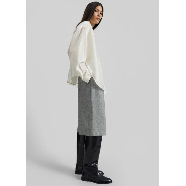The Frankie Shop Roanne Fluid Double Shirt - Cream - Oversized Minimalist Tops in Ivory - Shop at Luxury Shoes 