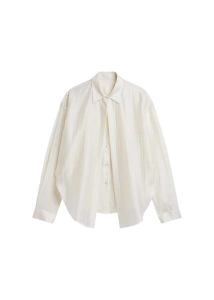 The Frankie Shop Roanne Fluid Double Shirt - Cream - Oversized Minimalist Tops in Ivory - Shop at Luxury Shoes 