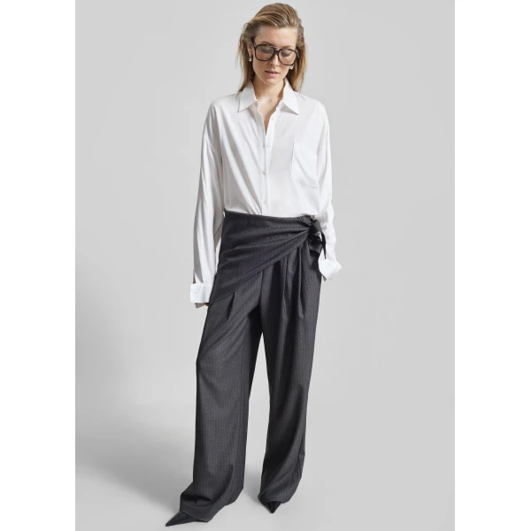 The Frankie Shop Rovigo Scarf Wrap Pants - Grey Stripe - Oversized Minimalist Pants in Grey - Shop at Luxury Shoes 