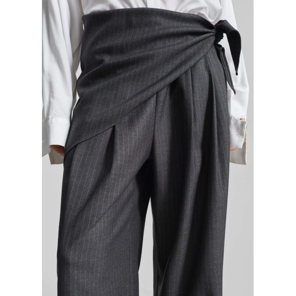 The Frankie Shop Rovigo Scarf Wrap Pants - Grey Stripe - Oversized Minimalist Pants in Grey - Shop at Luxury Shoes 