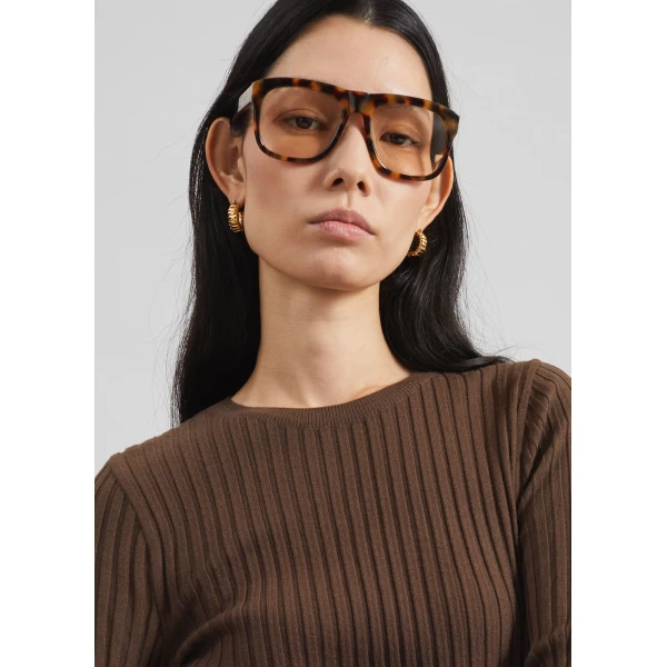The Frankie Shop Ruan Ribbed Knit Top - Brown - Oversized Minimalist Tops in Brown - Shop at Luxury Shoes 