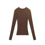 The Frankie Shop Ruan Ribbed Knit Top - Brown - Oversized Minimalist Tops in Brown - Shop at Luxury Shoes 
