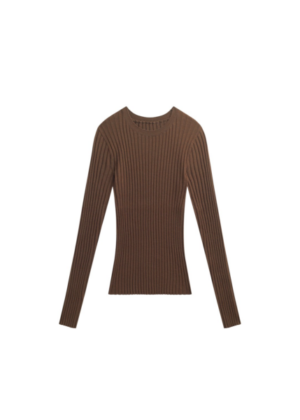 The Frankie Shop Ruan Ribbed Knit Top - Brown - Oversized Minimalist Tops in Brown - Shop at Luxury Shoes 