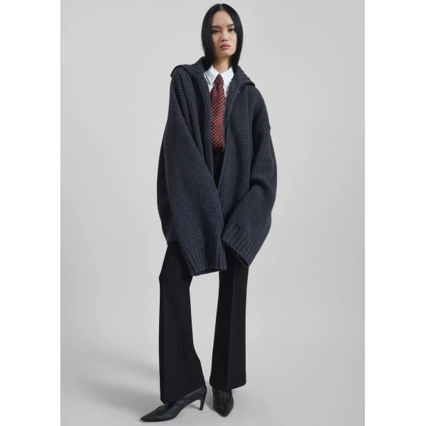 The Frankie Shop Saclay Oversized Zip-Up Cardigan - Charcoal - Oversized Minimalist Knitwear in Blue - Shop at Luxury Shoes 