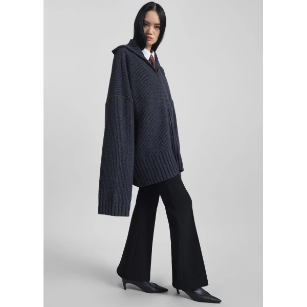 The Frankie Shop Saclay Oversized Zip-Up Cardigan - Charcoal - Oversized Minimalist Knitwear in Blue - Shop at Luxury Shoes 
