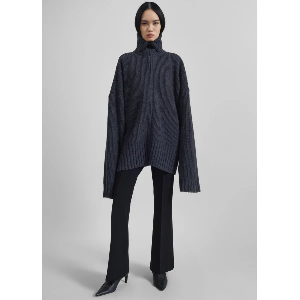 The Frankie Shop Saclay Oversized Zip-Up Cardigan - Charcoal - Oversized Minimalist Knitwear in Blue - Shop at Luxury Shoes 