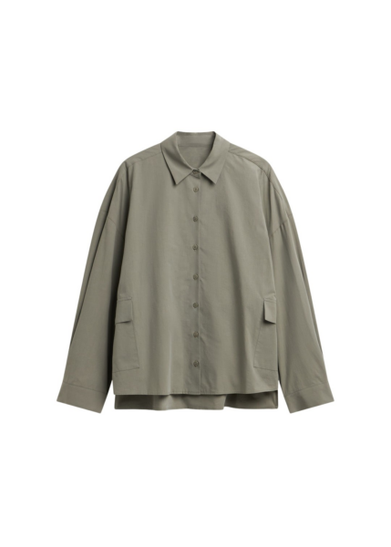 The Frankie Shop Sancey Cargo Pocket Shirt - Olive - Oversized Minimalist Tops in Green - Shop at Luxury Shoes 