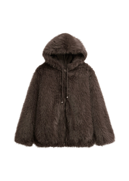 The Frankie Shop Savoie Faux Fur Hooded Jacket - Brown - Oversized Minimalist Jackets in Brown - Shop at Luxury Shoes 