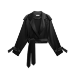 The Frankie Shop Simona Satin Short Trench - Black - Oversized Minimalist Shorts in Black - Shop at Luxury Shoes 