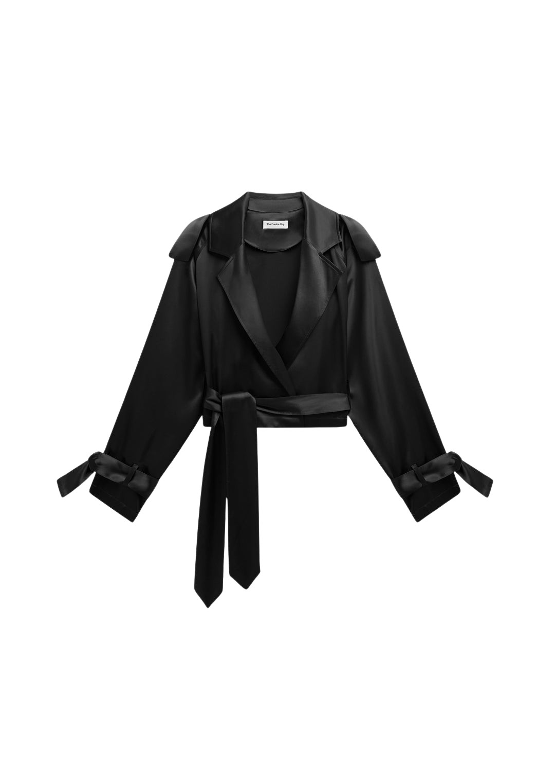 The-Frankie-Shop-Simona-Satin-Short-Trench-Black-coveti-1161827_nobg The Frankie Shop Simona Satin Short Trench - Black - Oversized Minimalist Shorts in Black - Shop at Luxury Shoes