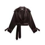 The Frankie Shop Simona Satin Short Trench - Dark Brown - Oversized Minimalist Shorts in Brown - Shop at Luxury Shoes 