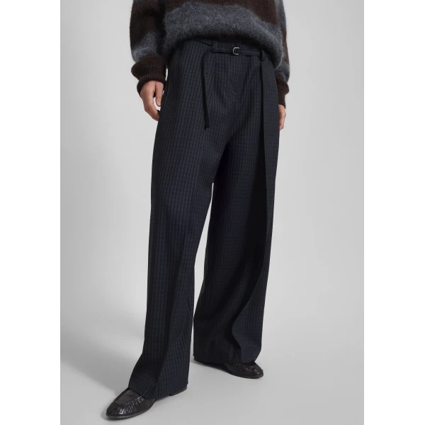 The Frankie Shop Sirsa Double Belt Loop Trousers - Black Plaid - Oversized Minimalist Pants in Black - Shop at Luxury Shoes 
