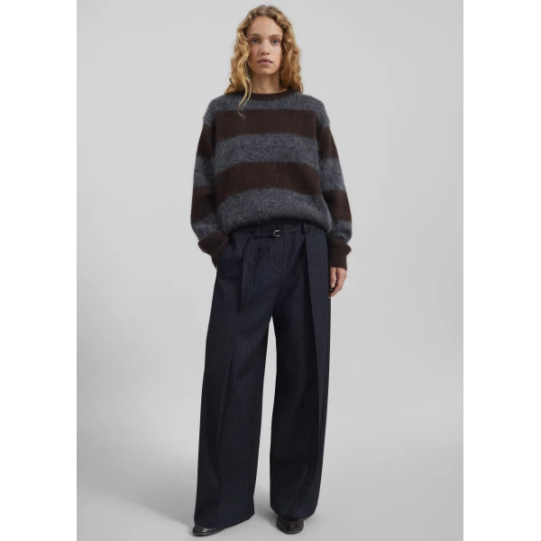 The Frankie Shop Sirsa Double Belt Loop Trousers - Black Plaid - Oversized Minimalist Pants in Black - Shop at Luxury Shoes 