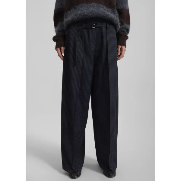 The Frankie Shop Sirsa Double Belt Loop Trousers - Black Plaid - Oversized Minimalist Pants in Black - Shop at Luxury Shoes 