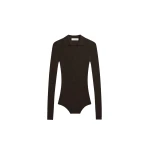 The Frankie Shop Solana Polo Bodysuit - Brown - Oversized Minimalist Bodysuit in Brown - Shop at Luxury Shoes 