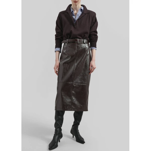 The Frankie Shop Taney Crackled Pencil Skirt - Brown - Oversized Minimalist Skirts in Brown - Shop at Luxury Shoes 