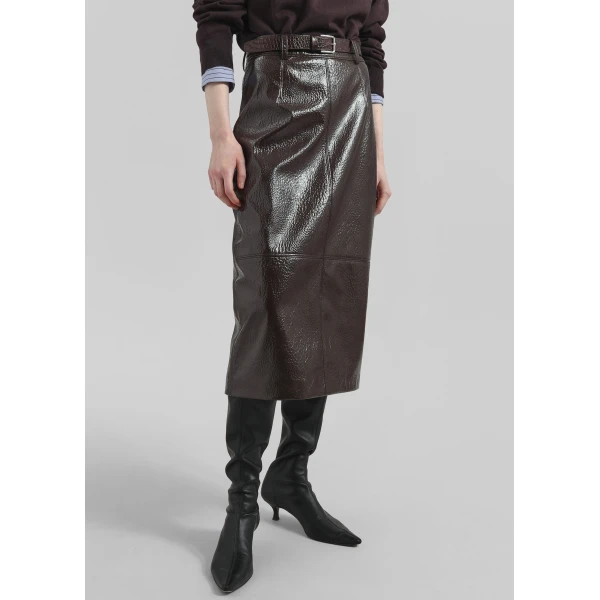 The Frankie Shop Taney Crackled Pencil Skirt - Brown - Oversized Minimalist Skirts in Brown - Shop at Luxury Shoes 