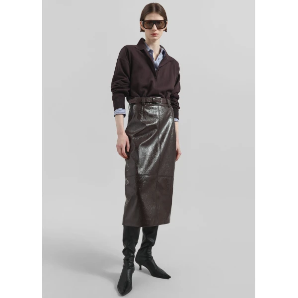 The Frankie Shop Taney Crackled Pencil Skirt - Brown - Oversized Minimalist Skirts in Brown - Shop at Luxury Shoes 