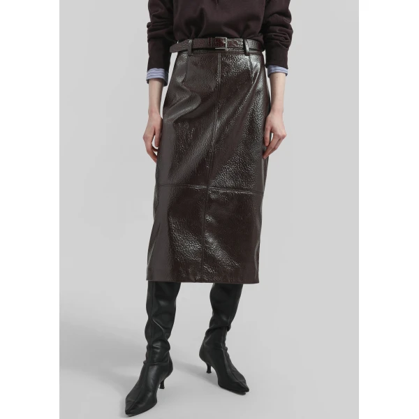 The Frankie Shop Taney Crackled Pencil Skirt - Brown - Oversized Minimalist Skirts in Brown - Shop at Luxury Shoes 