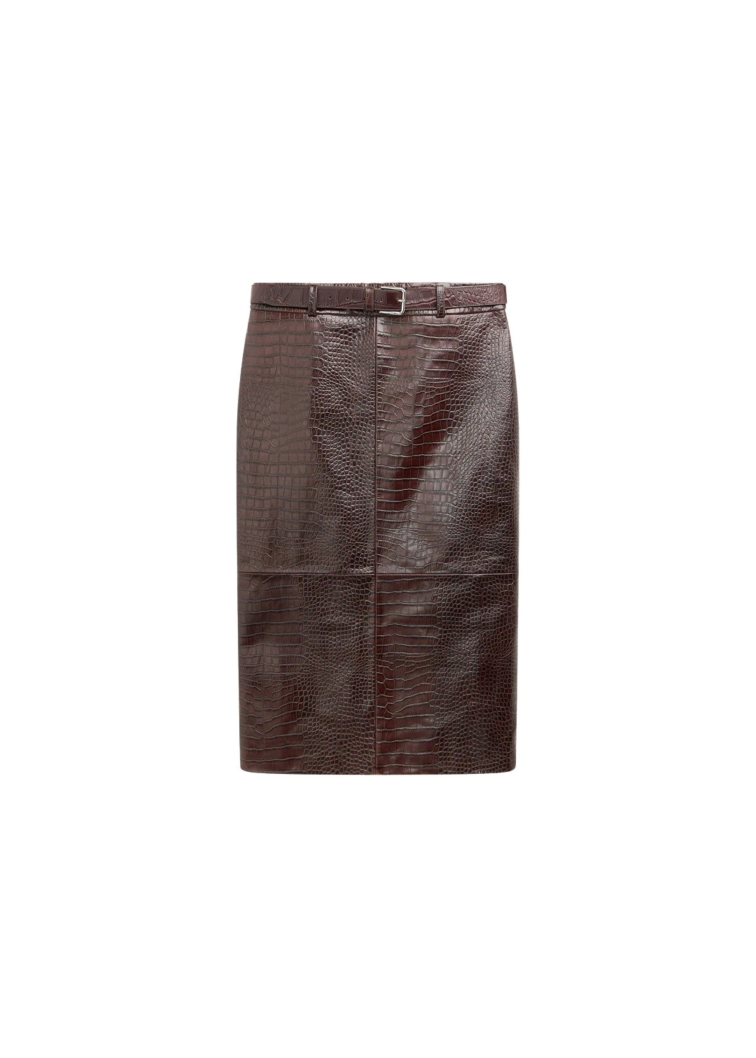 The-Frankie-Shop-Taney-Croc-Leather-Pencil-Skirt-Dark-Brown-coveti-1039686_nobg The Frankie Shop Taney Croc Leather Pencil Skirt - Dark Brown - Oversized Minimalist Skirts in Brown - Shop at Luxury Shoes