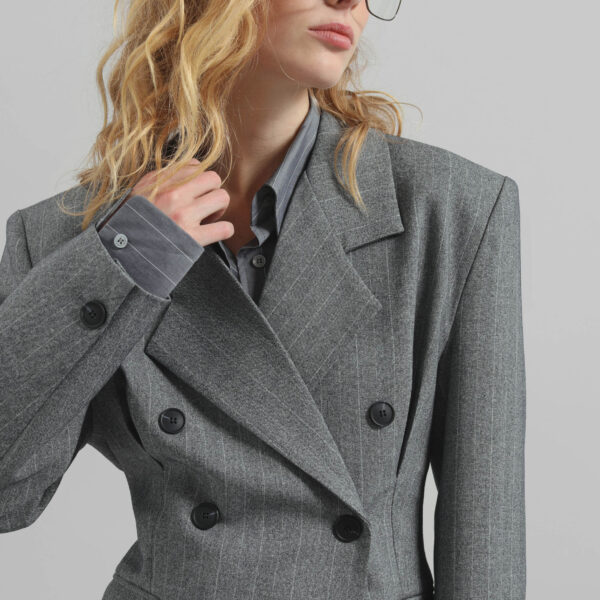 The Frankie Shop Tenby Striped Cinched Blazer - Grey Melange - Oversized Minimalist Jackets in Grey - Shop at Luxury Shoes 