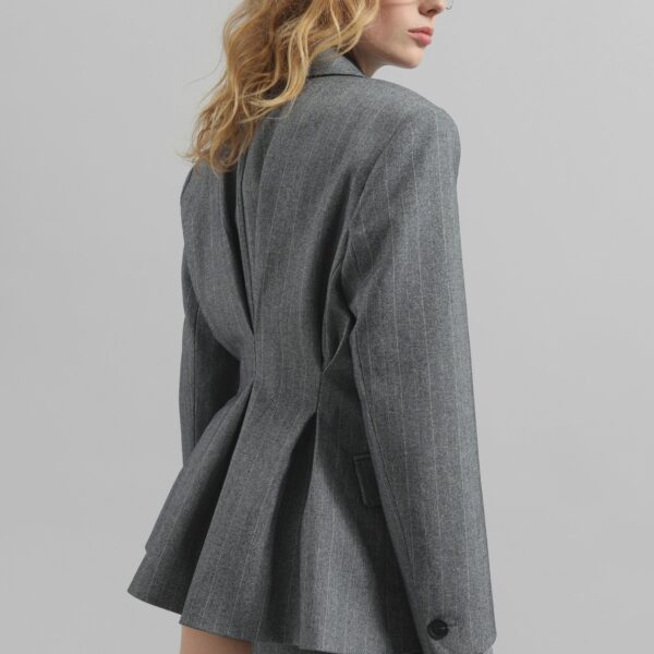 The Frankie Shop Tenby Striped Cinched Blazer - Grey Melange - Oversized Minimalist Jackets in Grey - Shop at Luxury Shoes 