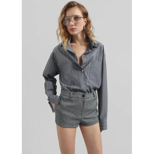The Frankie Shop Tenby Striped Hot Pants - Grey Melange - Oversized Minimalist Pants in Grey - Shop at Luxury Shoes 