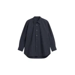 The Frankie Shop Toulon Shirt - Navy/Black Stripe - Oversized Minimalist Tops in Blue - Shop at Luxury Shoes 