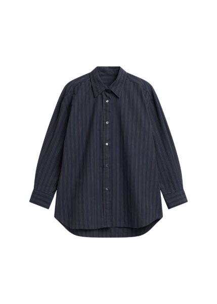 The Frankie Shop Toulon Shirt - Navy/Black Stripe - Oversized Minimalist Tops in Blue - Shop at Luxury Shoes 