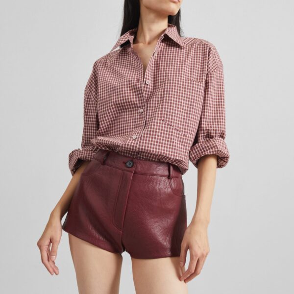 The Frankie Shop Troye Faux Leather Hot Pants - Burgundy - Oversized Minimalist Pants in Red - Shop at Luxury Shoes 