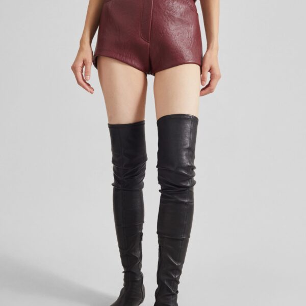 The Frankie Shop Troye Faux Leather Hot Pants - Burgundy - Oversized Minimalist Pants in Red - Shop at Luxury Shoes 