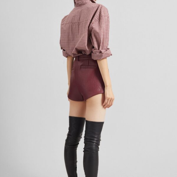 The Frankie Shop Troye Faux Leather Hot Pants - Burgundy - Oversized Minimalist Pants in Red - Shop at Luxury Shoes 
