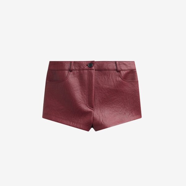 The Frankie Shop Troye Faux Leather Hot Pants - Burgundy - Oversized Minimalist Pants in Red - Shop at Luxury Shoes 
