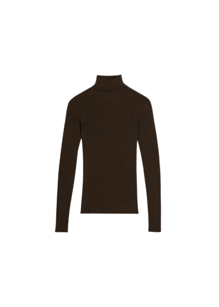 The Frankie Shop Utica Thin Turtleneck Sweater - Brown - Oversized Minimalist Knitwear in Brown - Shop at Luxury Shoes 