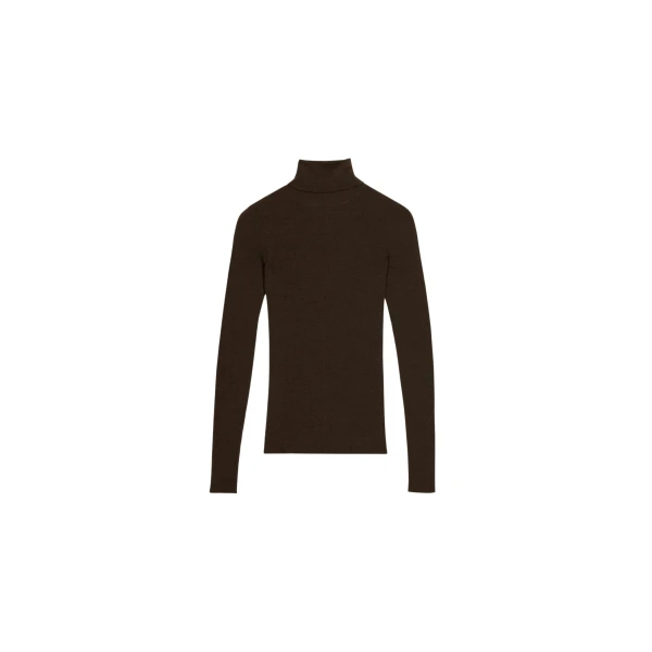 The Frankie Shop Utica Thin Turtleneck Sweater - Brown - Oversized Minimalist Knitwear in Brown - Shop at Luxury Shoes 