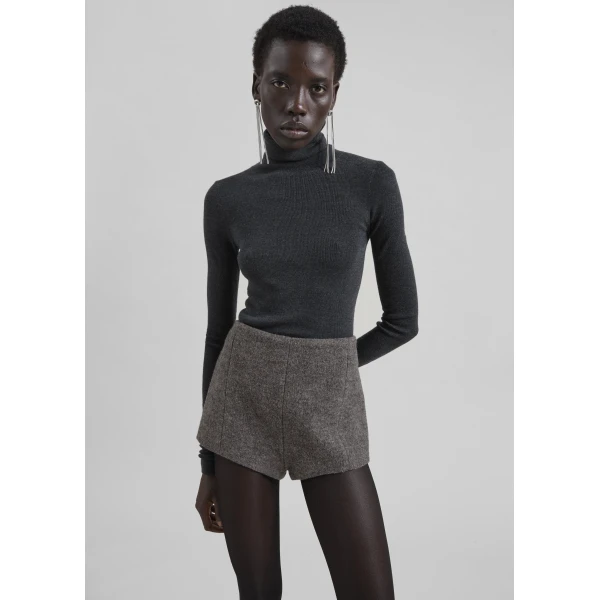 The Frankie Shop Utica Thin Turtleneck Sweater - Dark Grey Melange - Oversized Minimalist Knitwear in Grey - Shop at Luxury Shoes 