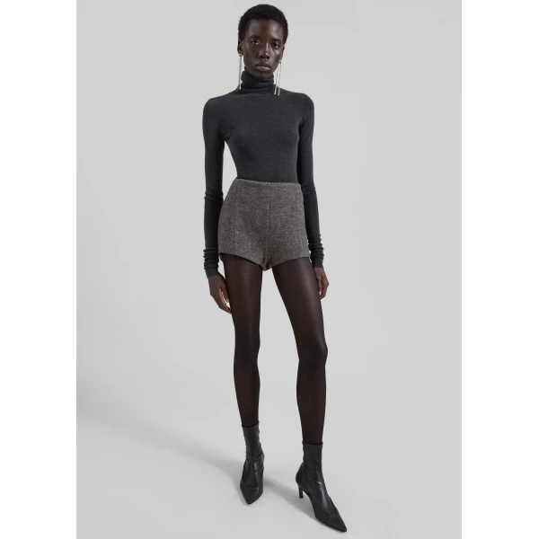The Frankie Shop Vail Brushed Wool Hot Pants - Grey Melange - Oversized Minimalist Pants in Grey - Shop at Luxury Shoes 