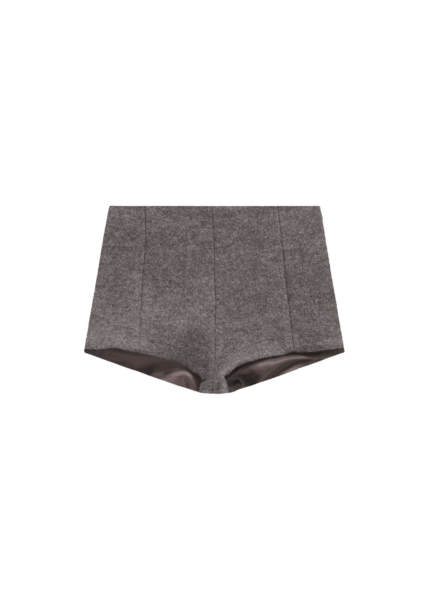 The Frankie Shop Vail Brushed Wool Hot Pants - Grey Melange - Oversized Minimalist Pants in Grey - Shop at Luxury Shoes 